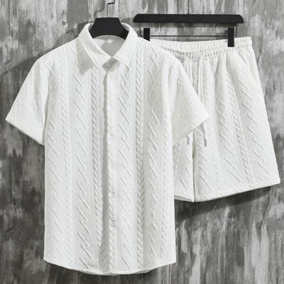 Conjunto de Camisa y Shorts con Patrón de Diamantes para Hombre