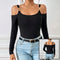 Blusa Sexy Tirantes Metálicos Hombro Descubierto Manga Larga