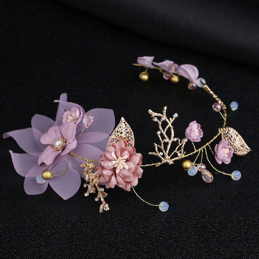 Accesorio para Cabello Nupcial con Rama Dorada y Flores en Hoja de Oro - Image 5