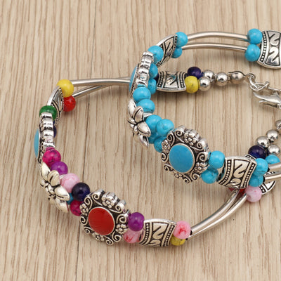 Pulsera de Plata Tibetana Tallada con Cuentas - Image 2