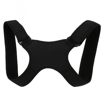 Black back shoulder spine posture corrector worn over a white long-sleeved shirt, showing adjustable straps. (2 pcs) - Image 3