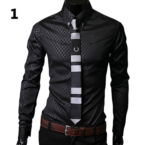Camisa de Negocios a Cuadros Oscuros de Manga Larga
