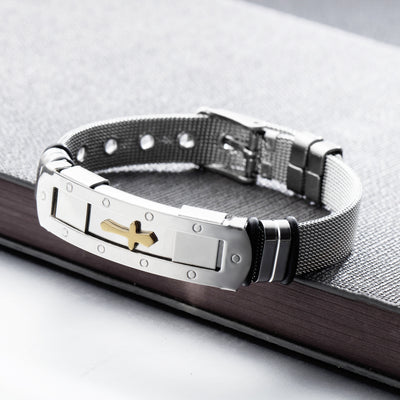 Pulsera Brazalete Ajustable de Acero Inoxidable con Cruz Bíblica para Hombre - Joyería Cristiana - Image 5