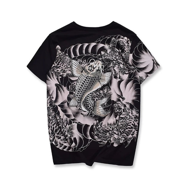 Camiseta Bordada Estilo Chino Original con Diseño de Calamar