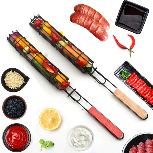 Pinza para Carnes con Mango de Madera y Malla - Herramienta BBQ Profesional