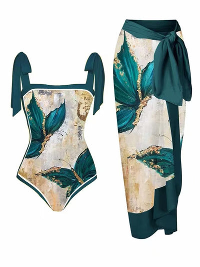 Traje de Baño Dos Piezas Chiffon con Falda Cadera Estampada - Image 17