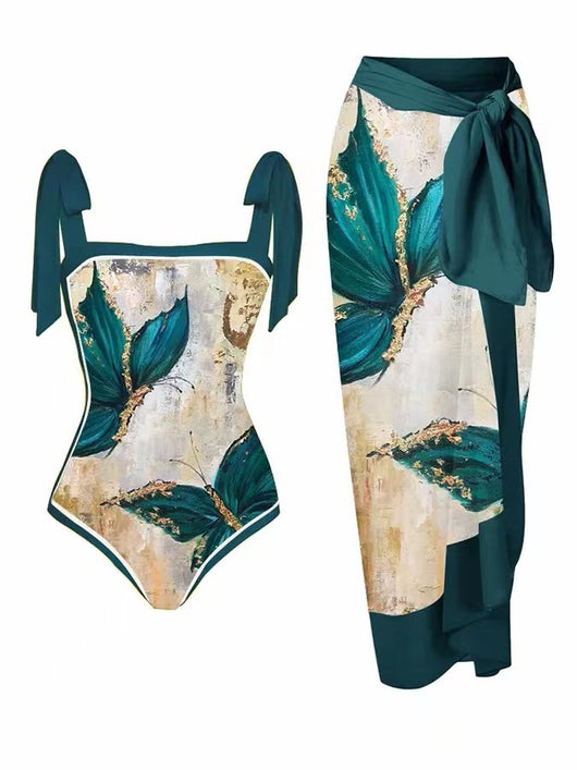 Traje de Baño Dos Piezas Chiffon con Falda Cadera Estampada - Image 17