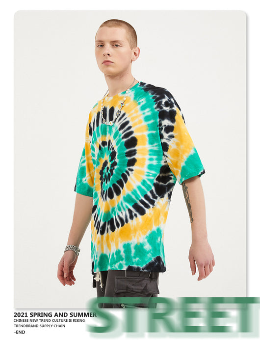 Camiseta Tie-Dye Vórtice Tricolor para Hombre - Estilo Urbano Europeo - Image 6