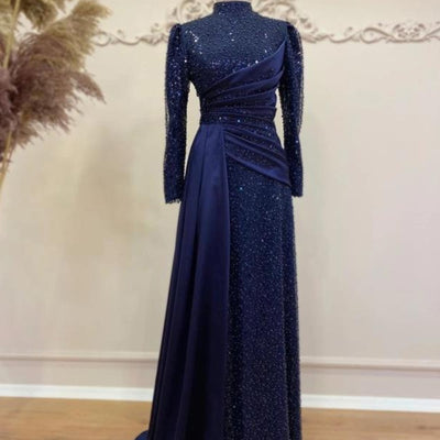 Vestido de Noche Musulmán Elegante con Encaje Lentejuelas y Cuello Mao - Image 9