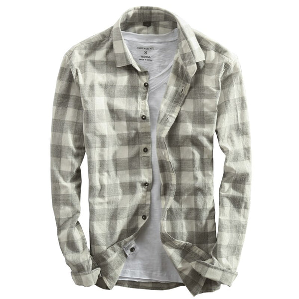 Camisa de Cuadros Manga Larga para Hombre - Algodón Lavado Efecto Vintage
