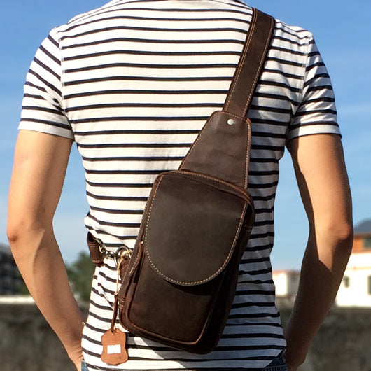 Bolsa de Pecho Vintage Cuero Crazy Horse - Bandolera Deportiva para Hombre