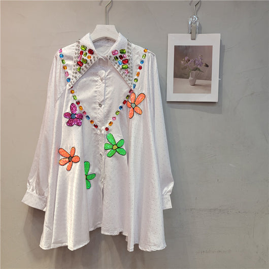 Blusa Larga de Invierno con Detalles de Cuentas para Mujer - Image 3