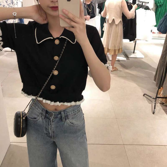 Blusa Cuello Muñeca Seda Hielo Manga Corta