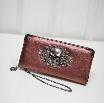 Billetera Larga para Mujer con Diseño Calavera y Flores - Cartera de Cuero PU con Cierre de Cremallera - Image 7