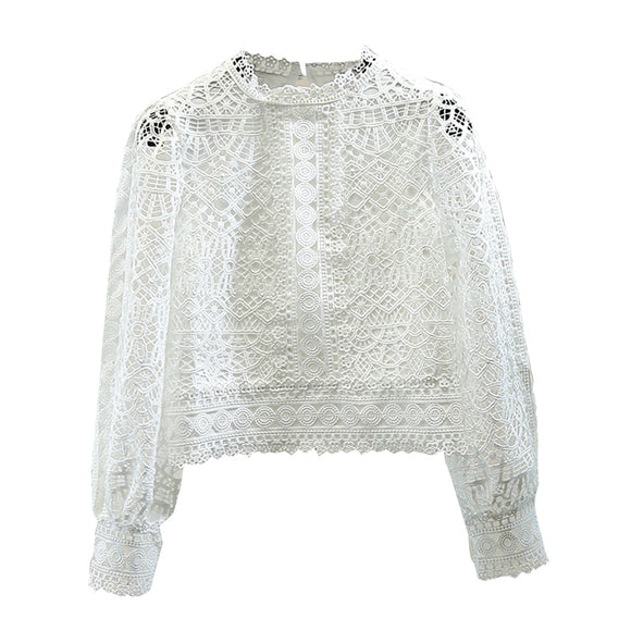 Blusa de Encaje Calado Manga Larga