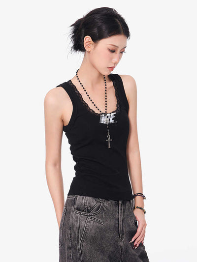 Camisola Negra de Encaje con Cuello U - Top Slim Ajustado para Mujer - Image 5