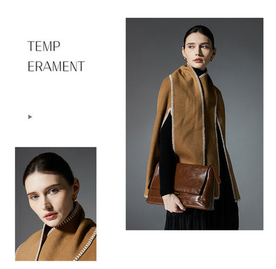 Capa Chal Mujer con Costura Camel - Elegancia Versátil - Image 9