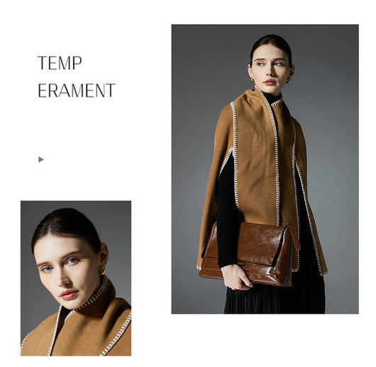 Capa Chal Mujer con Costura Camel - Elegancia Versátil - Image 9