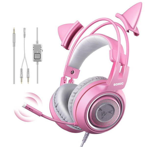 Auriculares Gaming con Orejas de Gato - Micrófono para PC, PS4 y Móvil