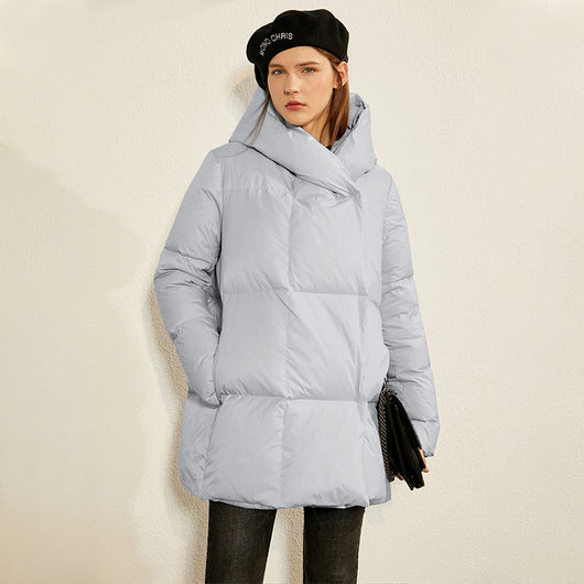 Chaqueta de Plumas de Pato Blanca con Capucha Ligera