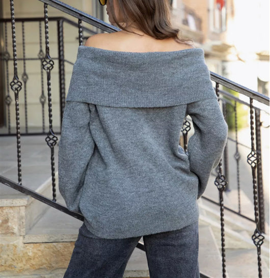 Suéter Ajustado Hombros Descubiertos para Mujer - Diseño Minimalista Invierno - Image 16