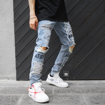 Jeans Slim Fit con Rotos en Rodillas - Estilo Urbano Moderno Hombre y Mujer