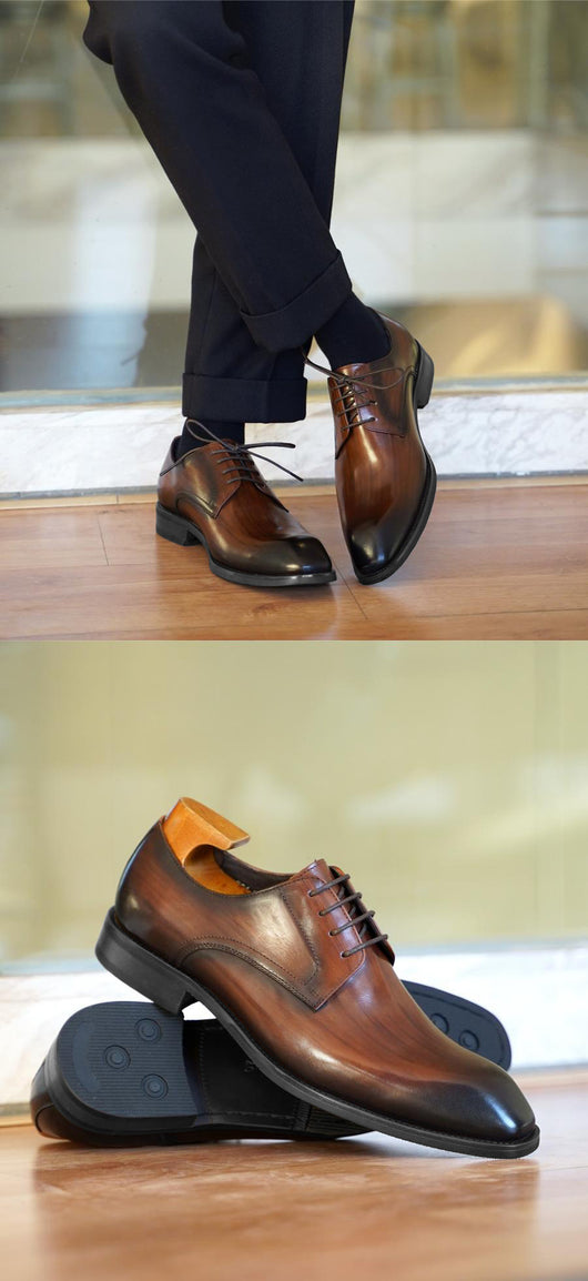 Zapatos de Cuero Vintage con Punta Cuadrada para Hombre - Image 12