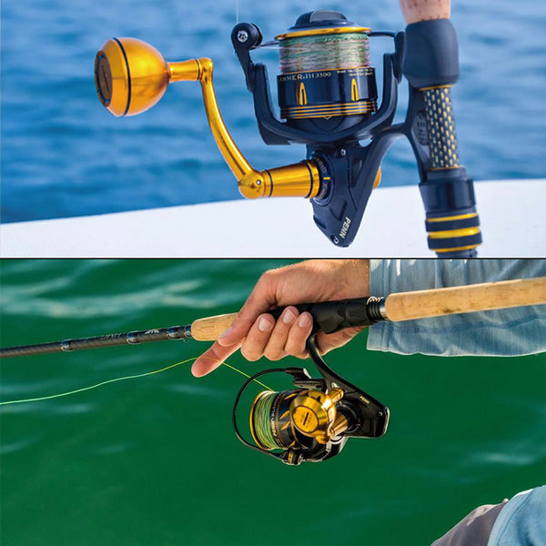 Carrete de Pesca en Agua Salada con Mango Recto y Placa Metálica