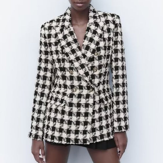 Abrigo Tipo Blazer Doble Botonadura Pata de Gallo para Mujer - Image 7