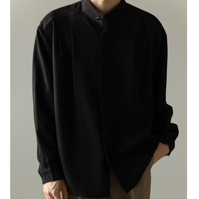 Camisa Casual Holgada de Manga Larga con Cuello Alzado para Hombre - Image 9