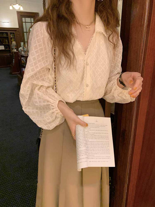 Blusa Elegante con Cuello V y Mangas Abullonadas - Image 2