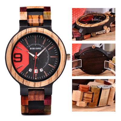 Reloj de Madera con Calendario Cuarzo Resistente al Agua para Hombre - Image 2