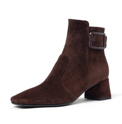 Botas Tobilleras de Tacón Grueso con Hebilla de Cuero Estilo Retro - Image 11