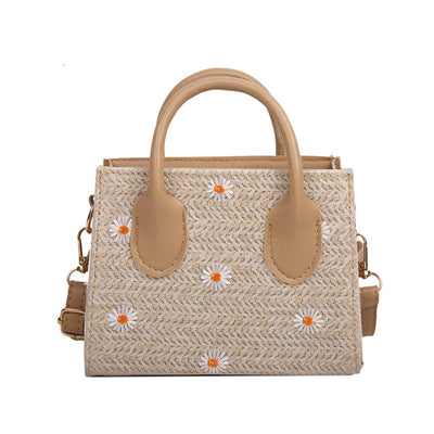 Bolsa Tejida Estilo Occidental Bandolera Cuadrada Pequeña con Margaritas - Image 11