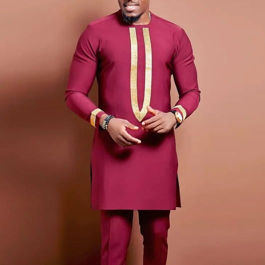 Camisa Étnica Africana Bordada Manga Larga para Hombre