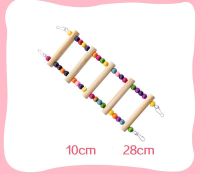 Colorful wooden aerial ladder with five rungs and vibrant beads, featuring metal hooks for birds or hamsters. - Image 22