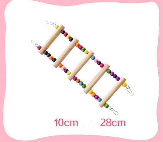 Colorful wooden aerial ladder with five rungs and vibrant beads, featuring metal hooks for birds or hamsters. - Image 22