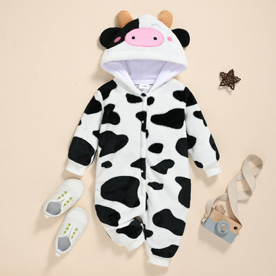 Pijama Enterizo Vaca Esponjosa con Capucha y Piernas Largas para Bebé
