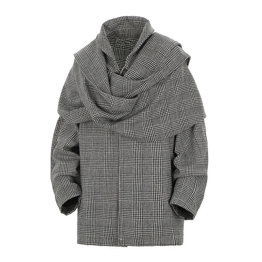 Abrigo de Lana Houndstooth Doble Hombro Hombre Casual Suelto - Image 6