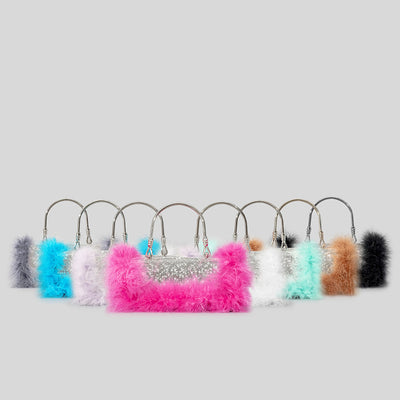 Bolso de Hombro Crossbody con Incrustaciones de Diamantes y Pelo de Avestruz - Image 19