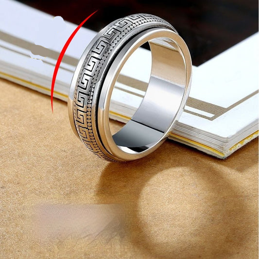 Anillo Giratorio Minimalista Vintage Personalizado para Hombre con Patrón Meandro - Image 2