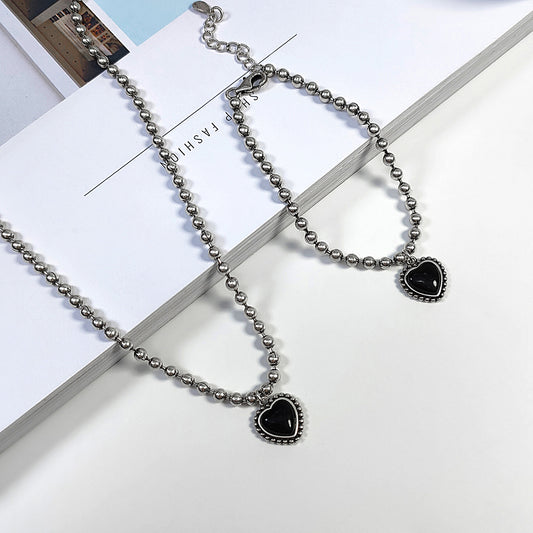Pulsera de Corazón Ágata Melocotón y Collar de Amor Minimalista