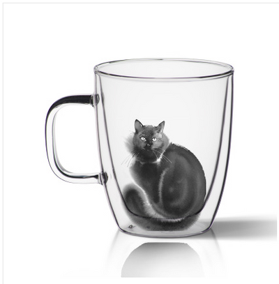 Taza Térmica de Vidrio Soplado con Diseño de Gato - Doble Aislamiento - Image 5