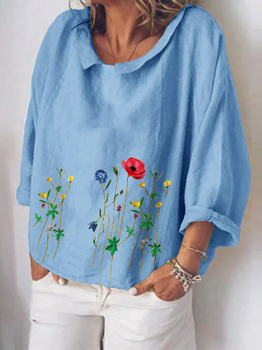 Blusa de Algodón y Lino con Bordado de Flores - Manga Larga Literaria - Image 13
