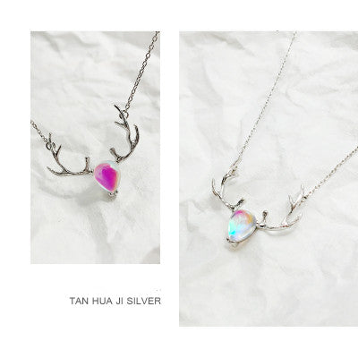 Collar de Plata 925 con Diseño de Alce Multicolor - Cadena de Clavícula para Mujer