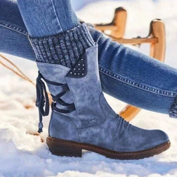Botas Martin de Tacón Bajo Cuadrado con Punta Redonda - Estilo Europeo Americano