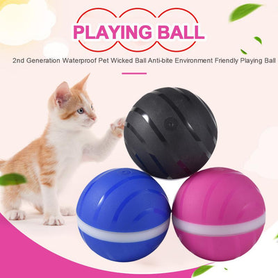 Pink pet toy ball with a white stripe, featuring LED lights for rolling and flashing during play. - Image 3