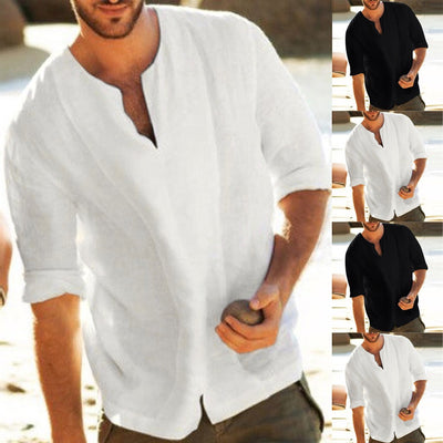 Playera de Algodón y Lino en Colores Lisos - Image 3