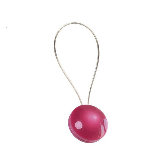 Purple magnetic curtain tieback with a round buckle and a thin silver wire loop on a white background. - Image 22