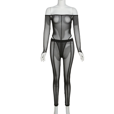 Traje de Baño Elegante Mesh Transparente con Hombro Descubierto - Image 4